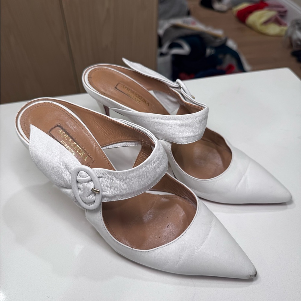 Aquazura White Heels, Minimalist Design. Size 38